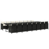 17 Piece Garden Dining Set with Cushions Black Poly Rattan