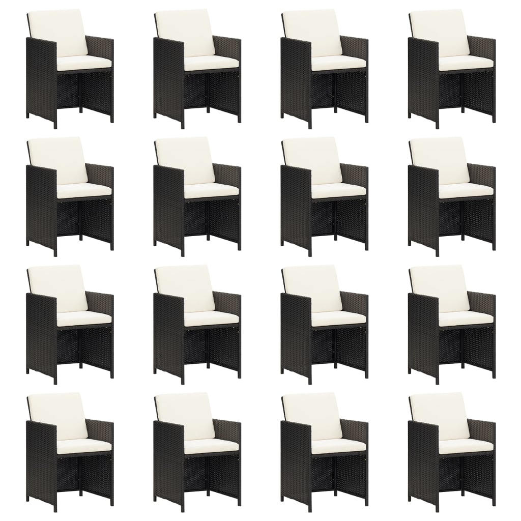 17 Piece Garden Dining Set with Cushions Black Poly Rattan