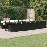 17 Piece Garden Dining Set with Cushions Black Poly Rattan