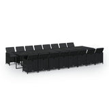 17 Piece Garden Dining Set with Cushions Black Poly Rattan - Front View