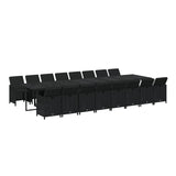 17 Piece Garden Dining Set with Cushions Black Poly Rattan - Side View
