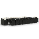 21 Piece Garden Dining Set with Cushions Black Poly Rattan