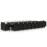 21 Piece Garden Dining Set with Cushions Black Poly Rattan - Front View