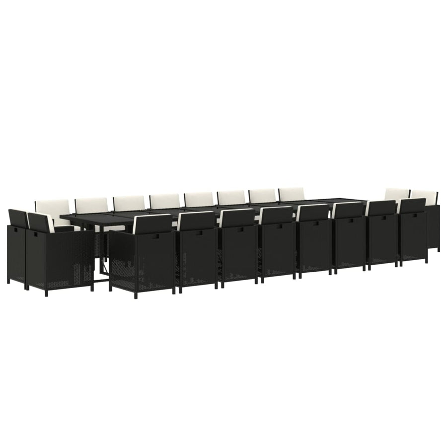 21 Piece Garden Dining Set with Cushions Black Poly Rattan