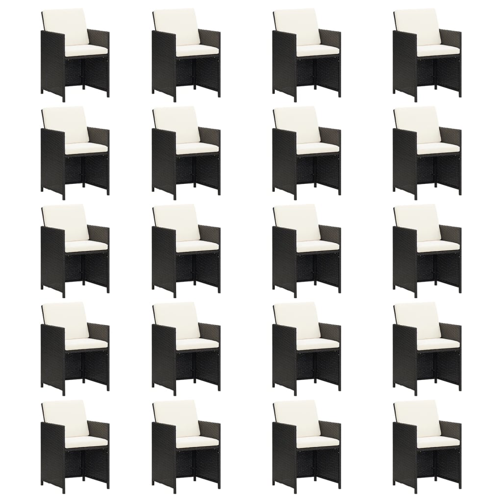 21 Piece Garden Dining Set with Cushions Black Poly Rattan