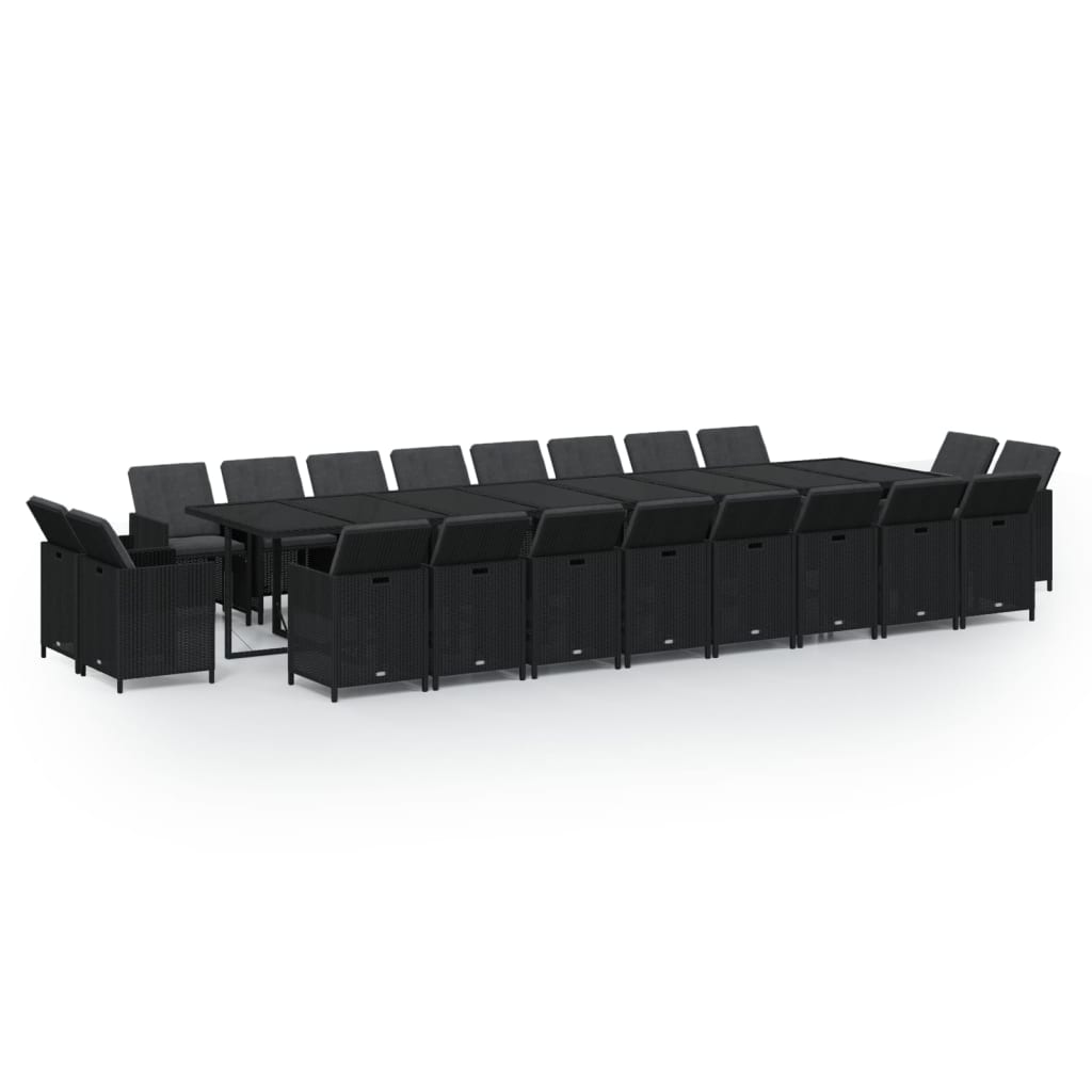 21 Piece Garden Dining Set with Cushions Black Poly Rattan