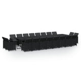21 Piece Garden Dining Set with Cushions Black Poly Rattan - Front View