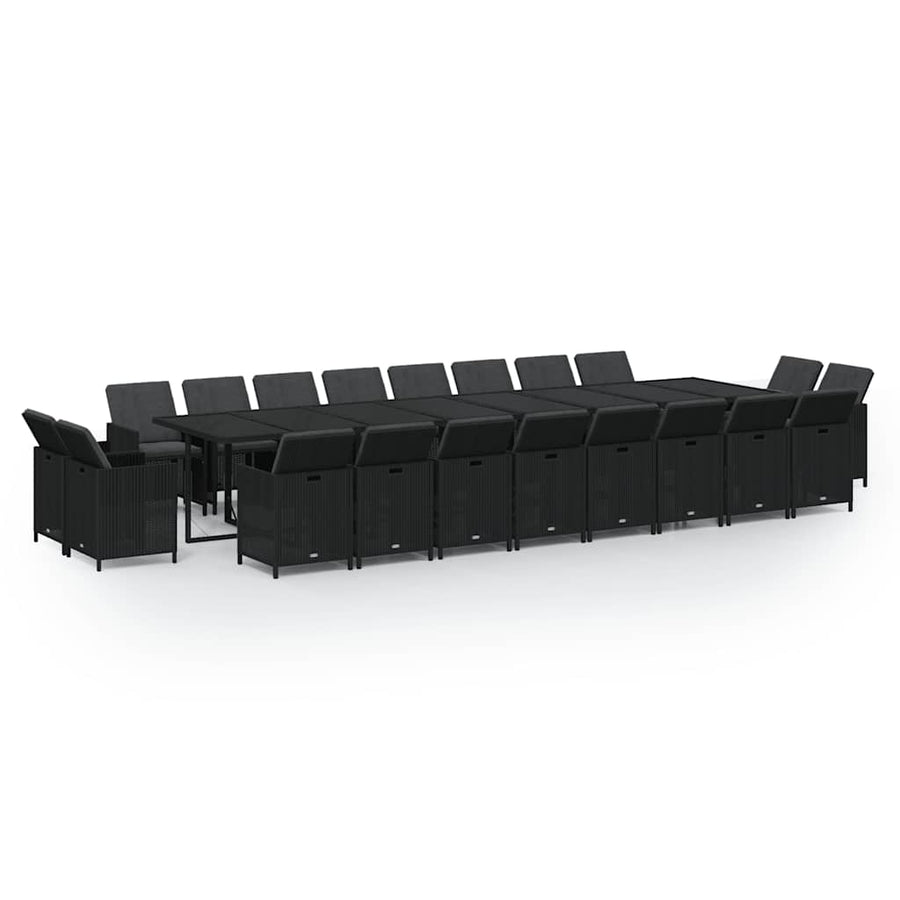 21 Piece Garden Dining Set with Cushions Black Poly Rattan