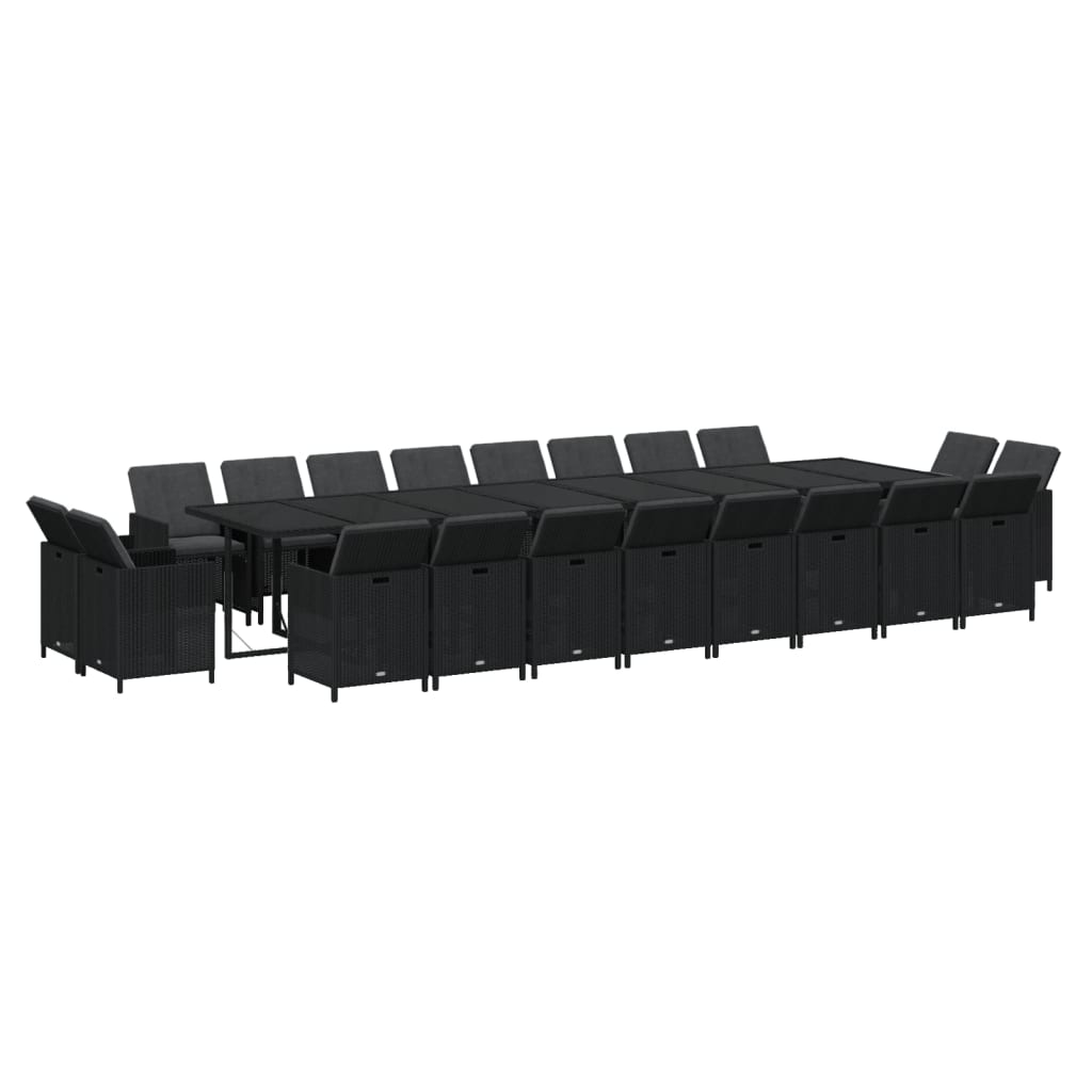 21 Piece Garden Dining Set with Cushions Black Poly Rattan