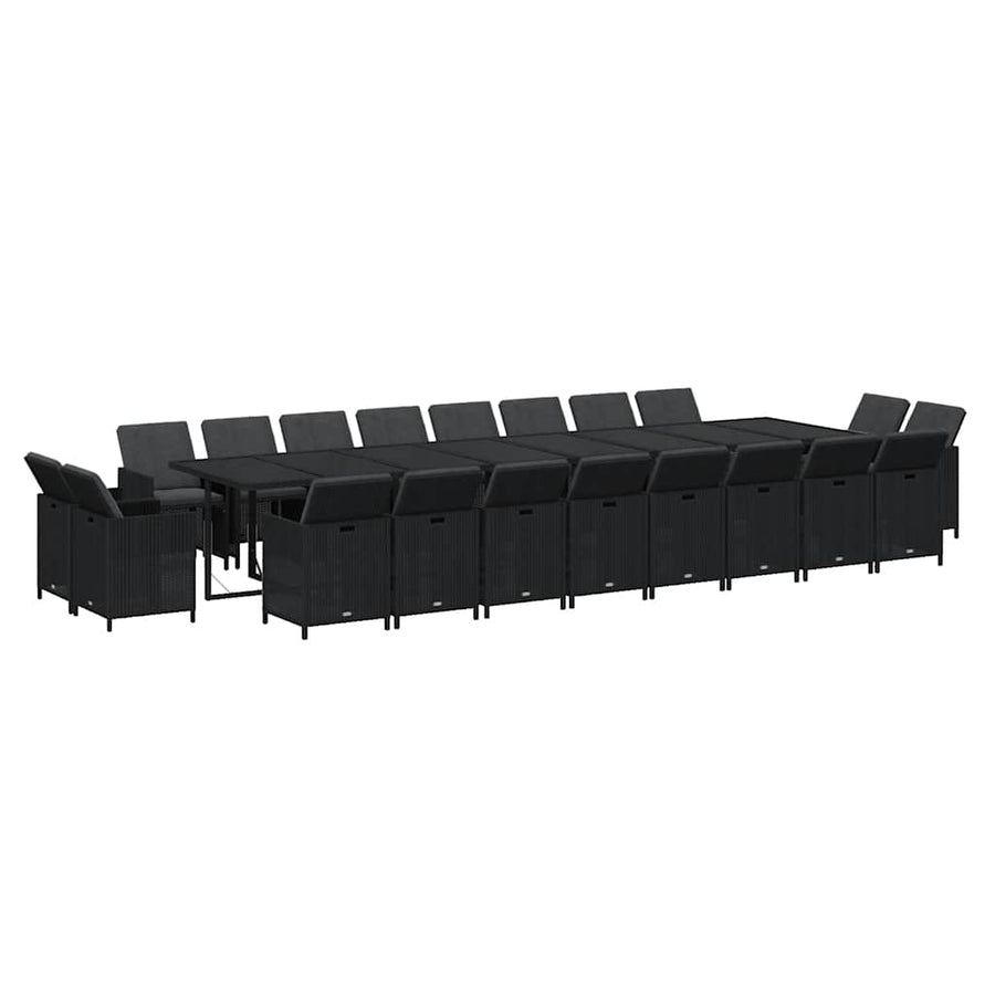 21 Piece Garden Dining Set with Cushions Black Poly Rattan