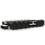 21 Piece Garden Dining Set with Cushions Black Poly Rattan - Front View