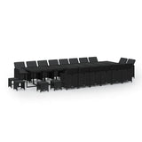 21 Piece Garden Dining Set with Cushions Black Poly Rattan
