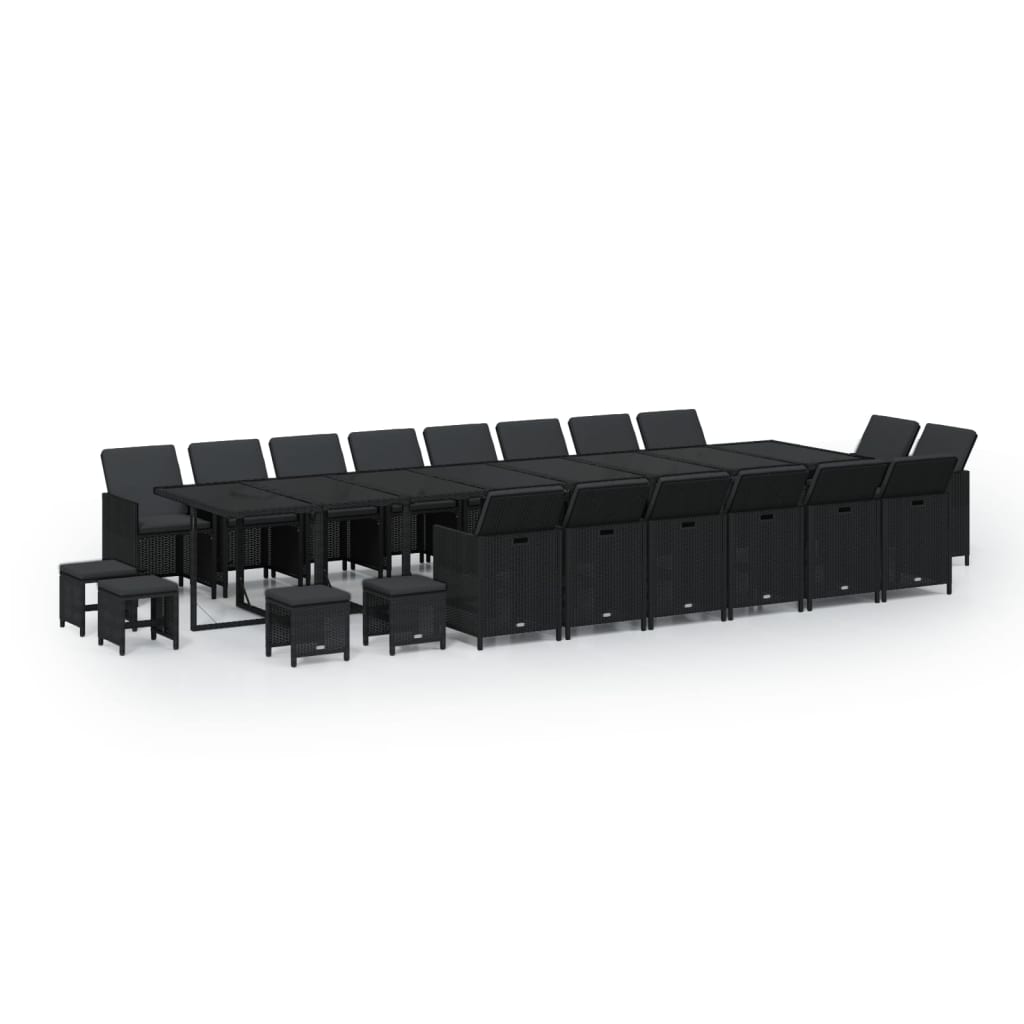 21 Piece Garden Dining Set with Cushions Black Poly Rattan
