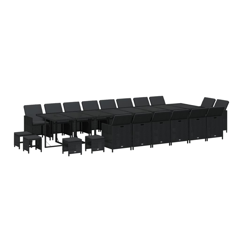 21 Piece Garden Dining Set with Cushions Black Poly Rattan