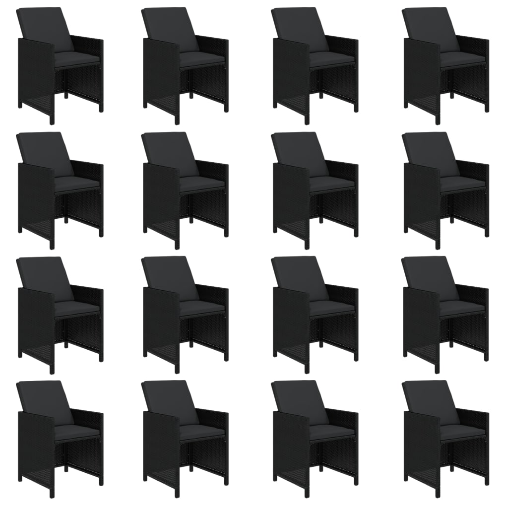 21 Piece Garden Dining Set with Cushions Black Poly Rattan