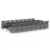 17 Piece Garden Dining Set with Cushions Grey Poly Rattan - Front View