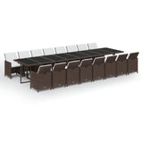 17 Piece Garden Dining Set with Cushions Brown Poly Rattan - Front View