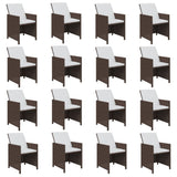 17 Piece Garden Dining Set with Cushions Brown Poly Rattan