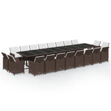 21 Piece Garden Dining Set with Cushions Brown Poly Rattan - Front View