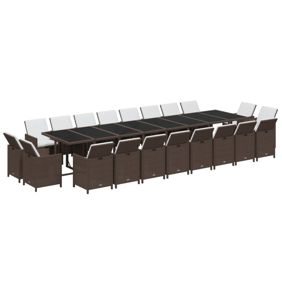 21 Piece Garden Dining Set with Cushions Brown Poly Rattan