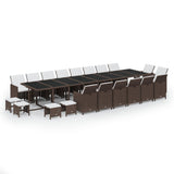 21 Piece Garden Dining Set with Cushions Brown Poly Rattan - Front View