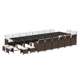 21 Piece Garden Dining Set with Cushions Brown Poly Rattan - Side View
