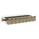17 Piece Garden Dining Set with Cushions Beige Poly Rattan