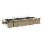 17 Piece Garden Dining Set with Cushions Beige Poly Rattan