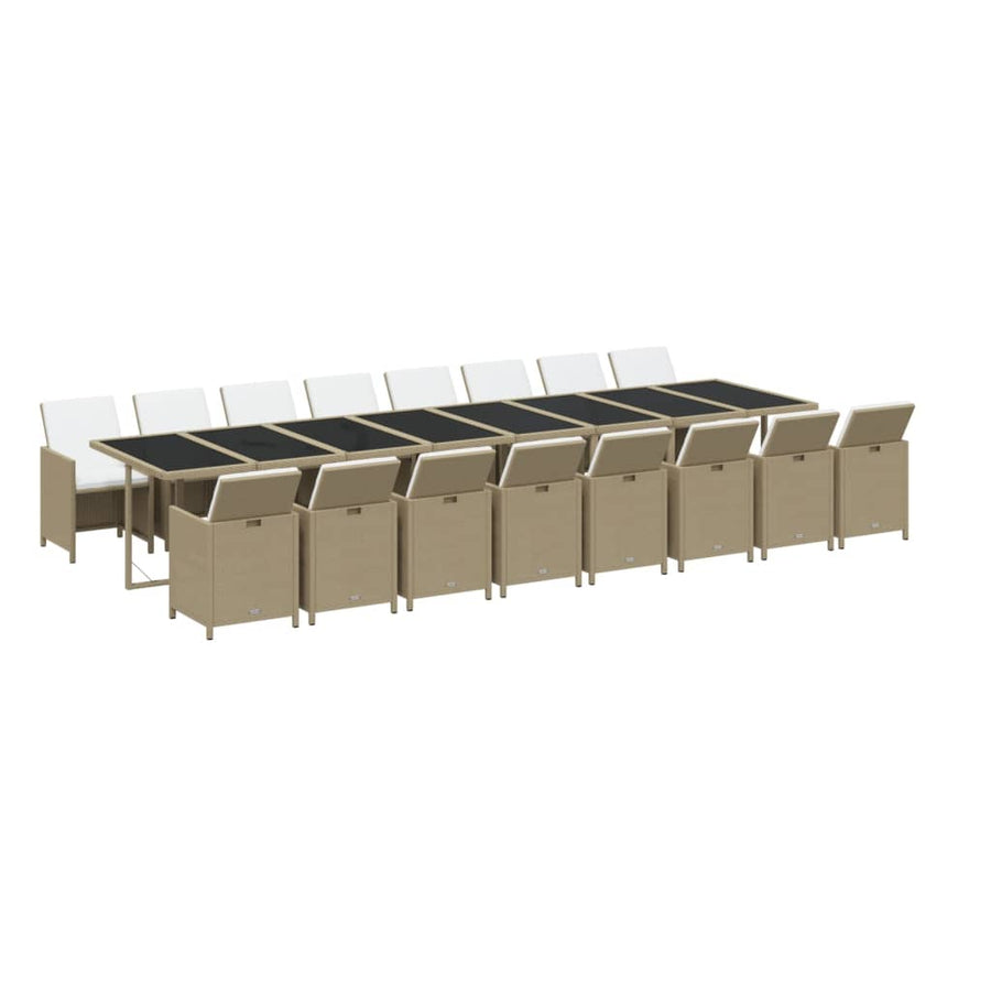 17 Piece Garden Dining Set with Cushions Beige Poly Rattan