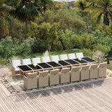 17 Piece Garden Dining Set with Cushions Beige Poly Rattan