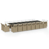 21 Piece Garden Dining Set with Cushions Beige Poly Rattan