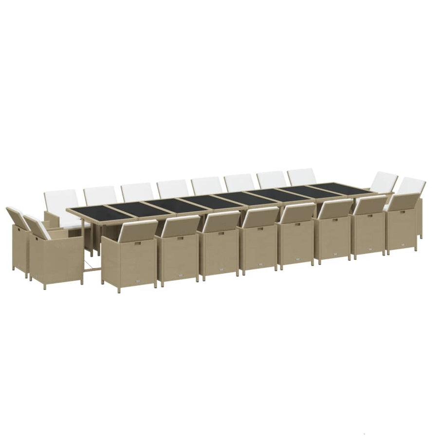 21 Piece Garden Dining Set with Cushions Beige Poly Rattan