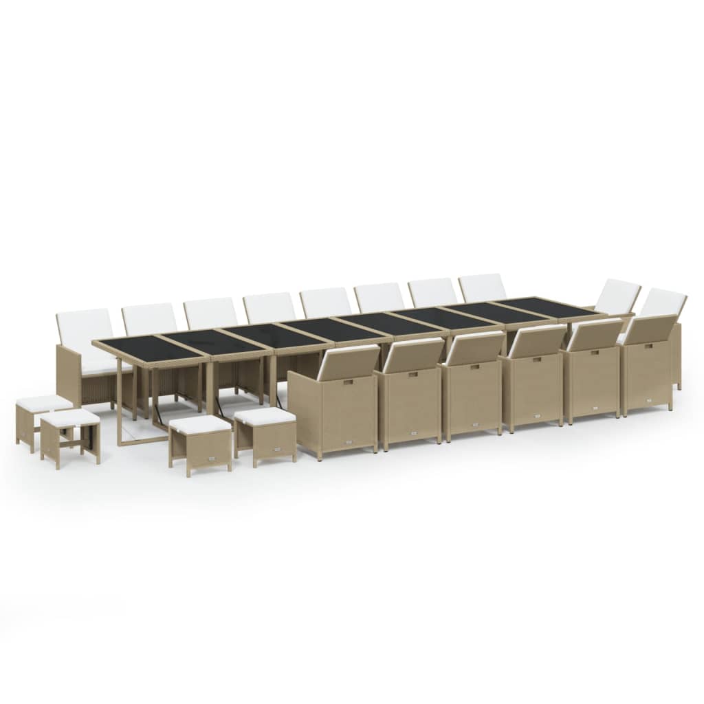 21 Piece Garden Dining Set with Cushions Beige Poly Rattan
