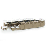 21 Piece Garden Dining Set with Cushions Beige Poly Rattan