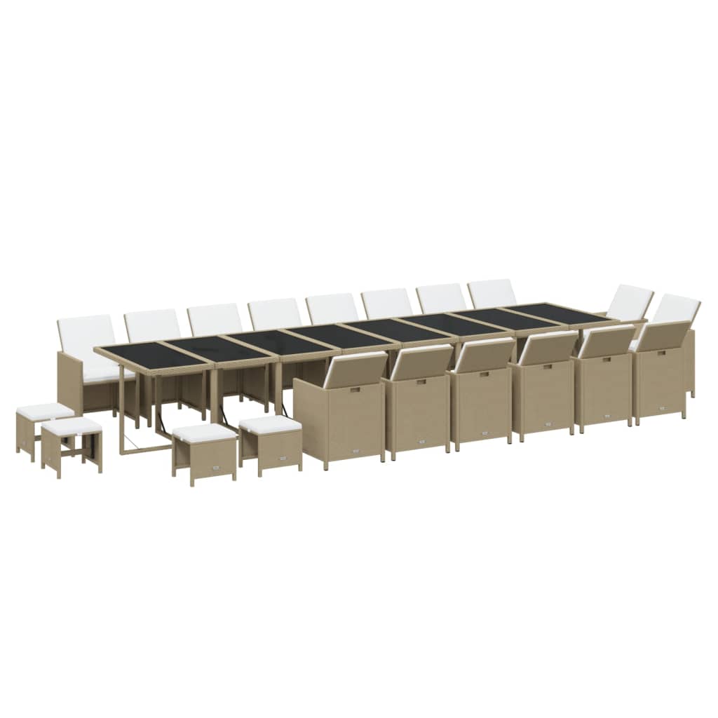 21 Piece Garden Dining Set with Cushions Beige Poly Rattan