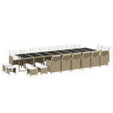 21 Piece Garden Dining Set with Cushions Beige Poly Rattan