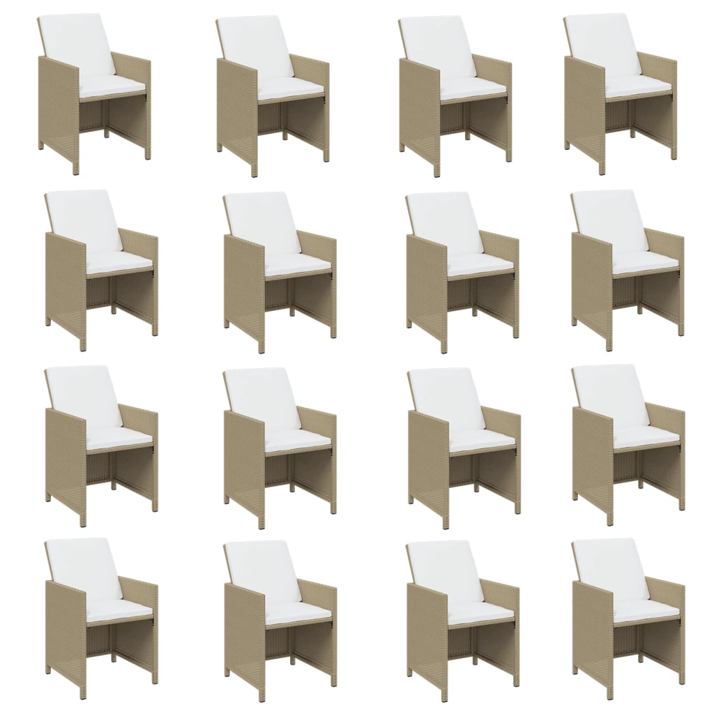 21 Piece Garden Dining Set with Cushions Beige Poly Rattan