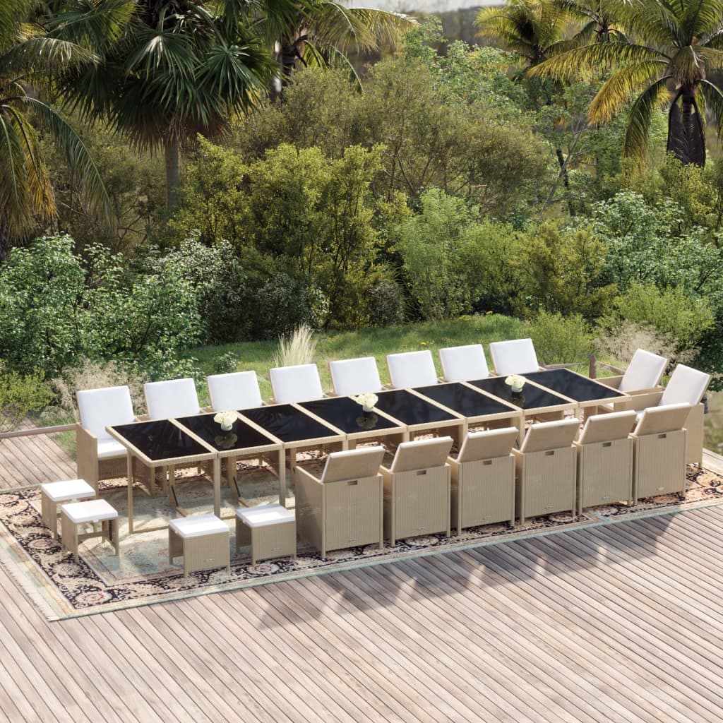 21 Piece Garden Dining Set with Cushions Beige Poly Rattan
