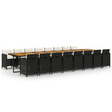 17 Piece Garden Dining Set with Cushions Black Poly Rattan - Front View