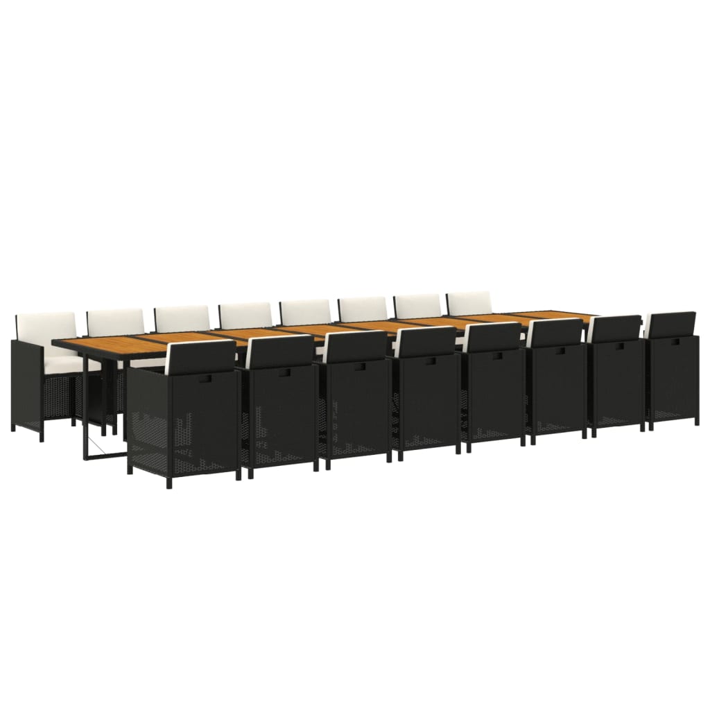 17 Piece Garden Dining Set with Cushions Black Poly Rattan