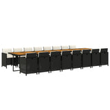 17 Piece Garden Dining Set with Cushions Black Poly Rattan