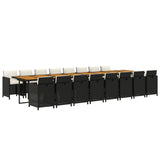 17 Piece Garden Dining Set with Cushions Black Poly Rattan - Side View