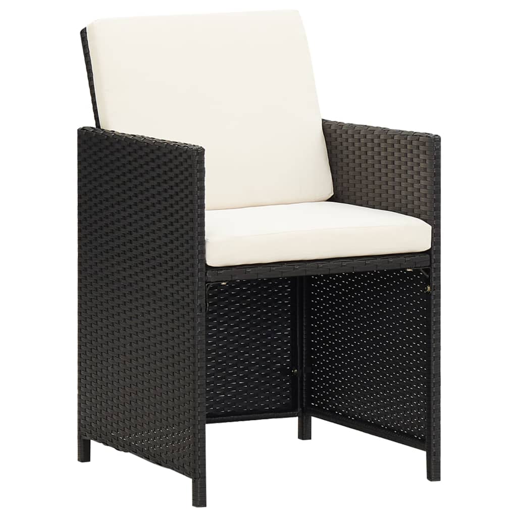 17 Piece Garden Dining Set with Cushions Black Poly Rattan