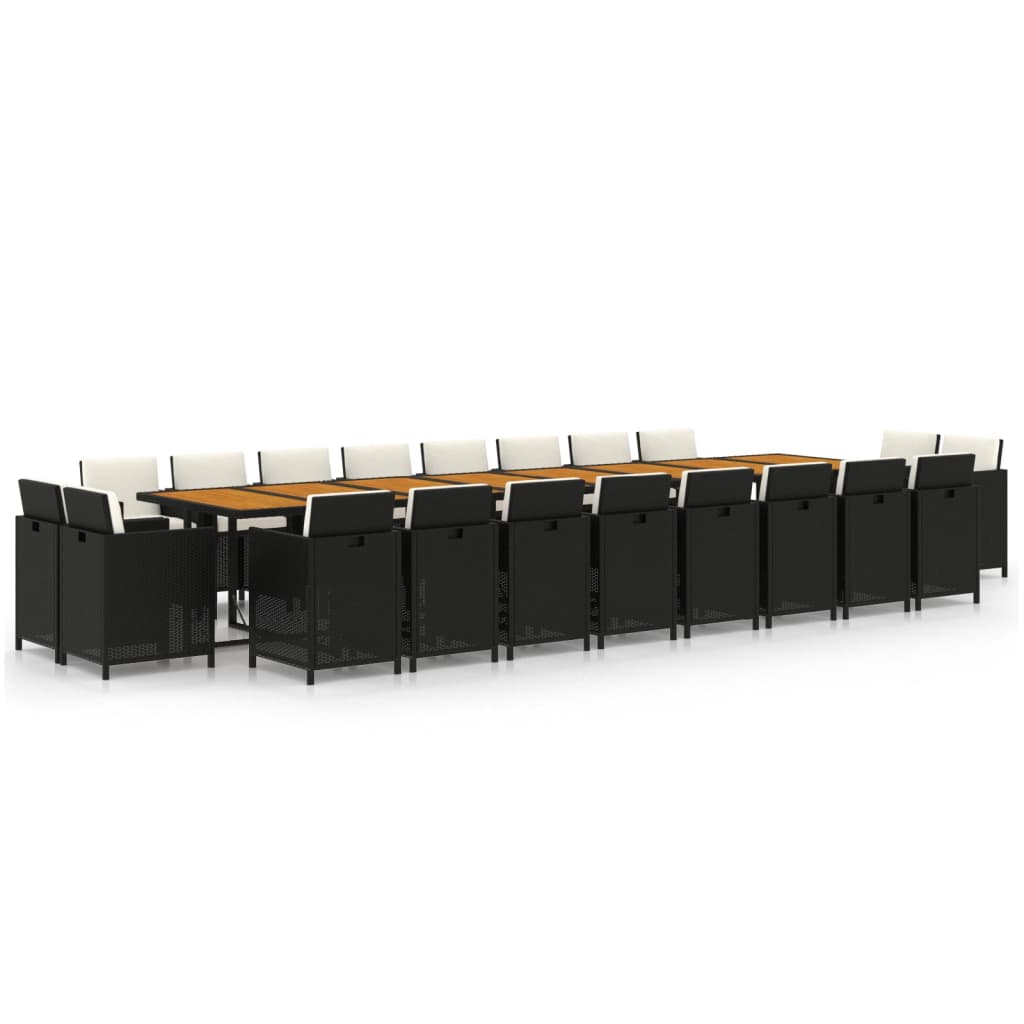21 Piece Garden Dining Set with Cushions Black Poly Rattan