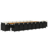 21 Piece Garden Dining Set with Cushions Black Poly Rattan