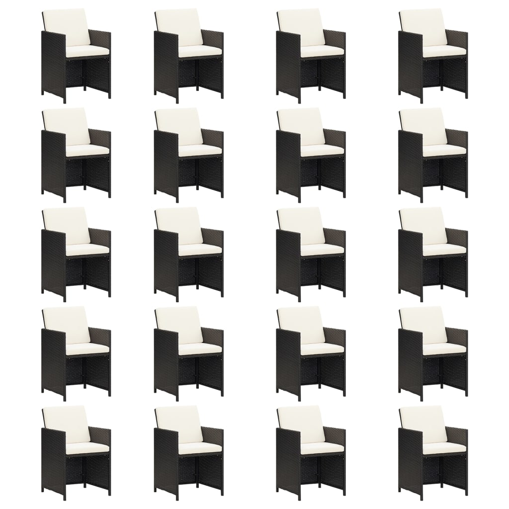 21 Piece Garden Dining Set with Cushions Black Poly Rattan