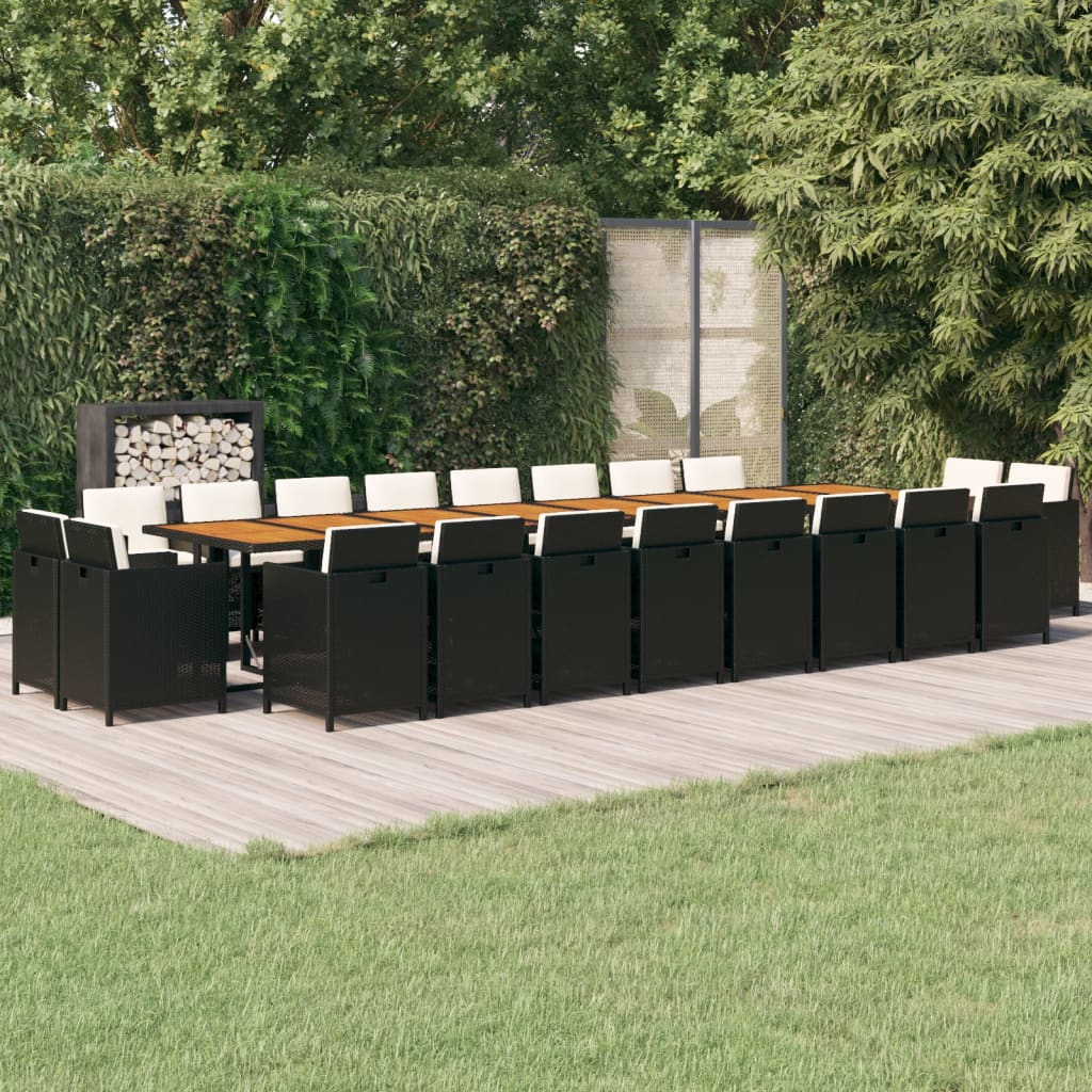21 Piece Garden Dining Set with Cushions Black Poly Rattan