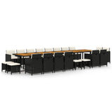 21 Piece Garden Dining Set with Cushions Black Poly Rattan - Front View
