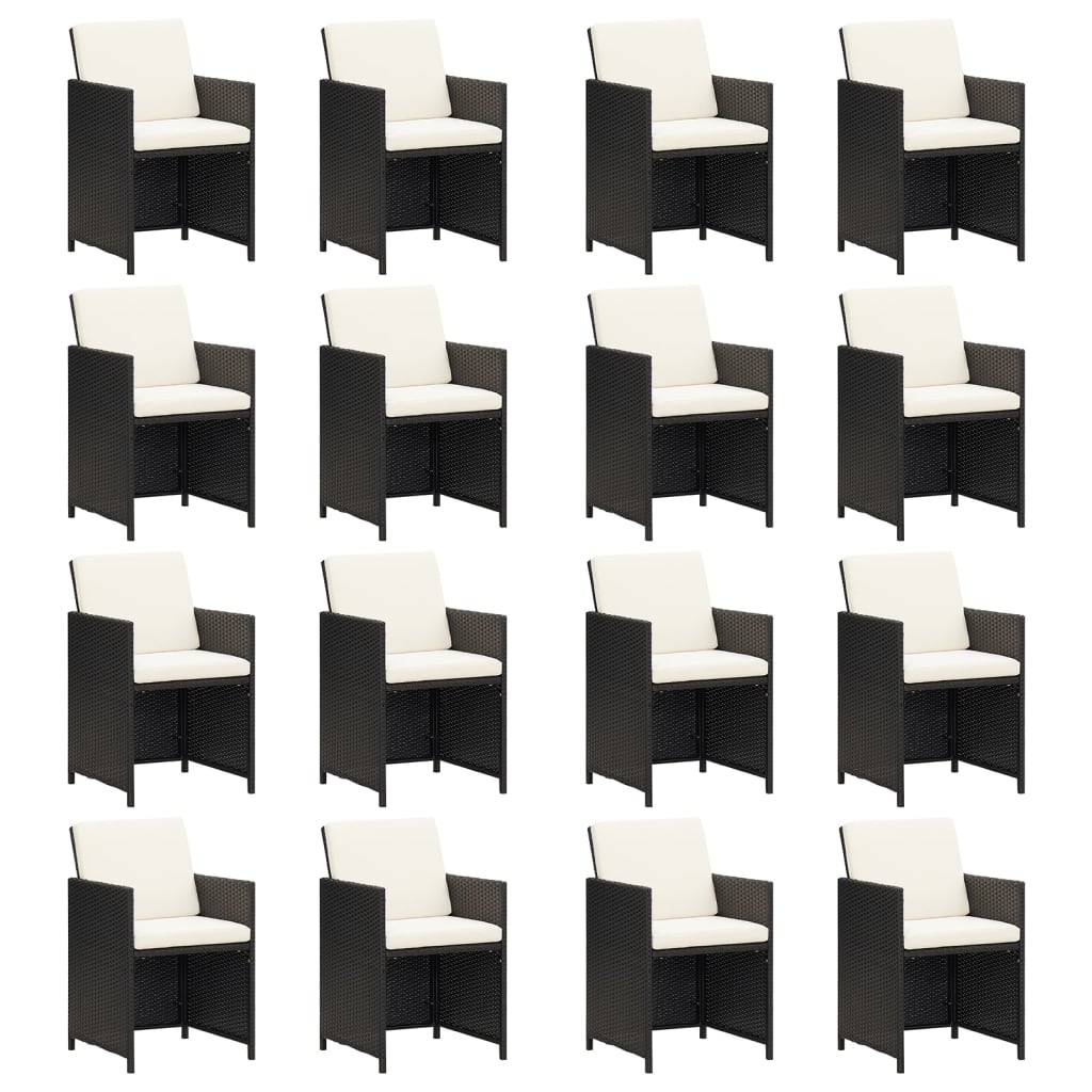21 Piece Garden Dining Set with Cushions Black Poly Rattan
