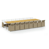 17 Piece Garden Dining Set with Cushions Beige Poly Rattan - Front View